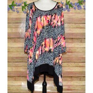 Sole Dione Studio Women's Colorful Animal Leopard Tunic Blouse Top Plus Size 2X
